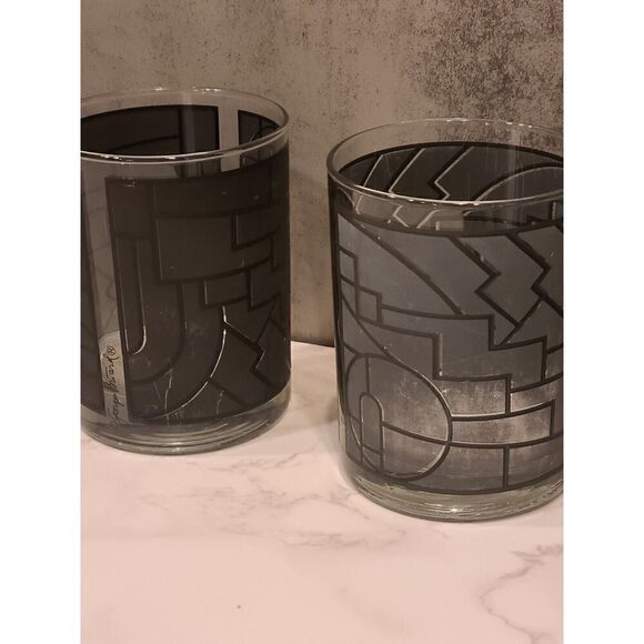Georges Briard Double Old Fashion Glasses Art Deco Gray Geometric Design MCM (5) - Picture 10 of 16